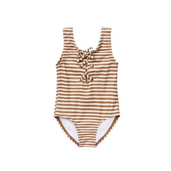 Rylee + Cru Girls Lace-Up Striped Swimsuit