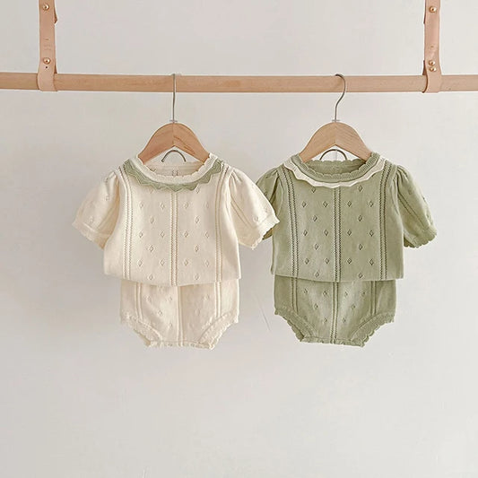 Eyelet Knit Shortie Set