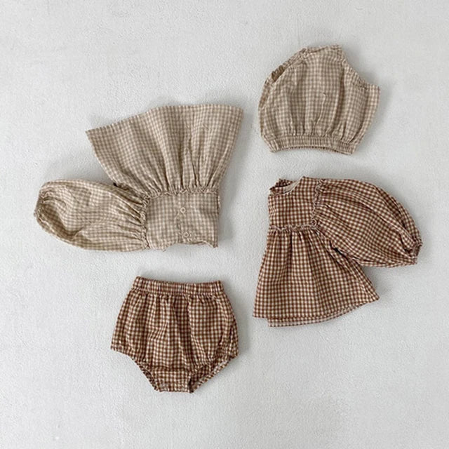 Gingham Puff Sleeve Bloomer Set