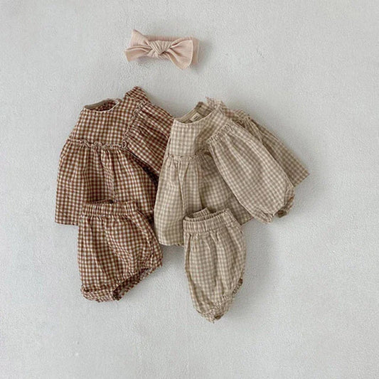 Gingham Puff Sleeve Bloomer Set