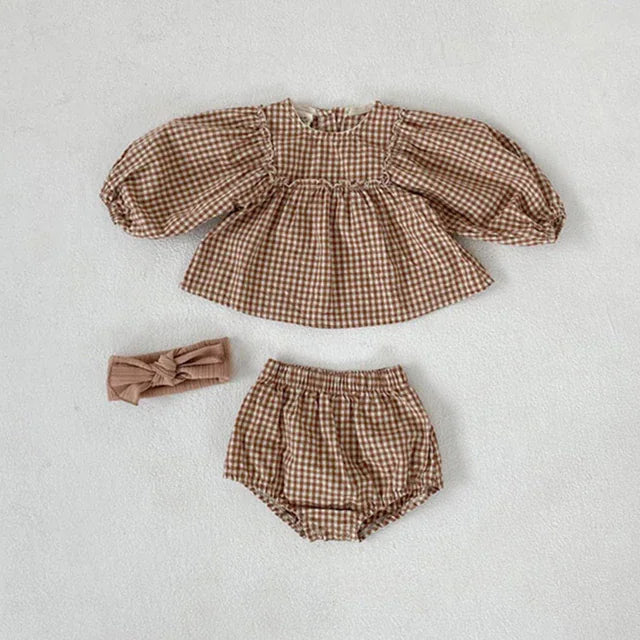 Gingham Puff Sleeve Bloomer Set