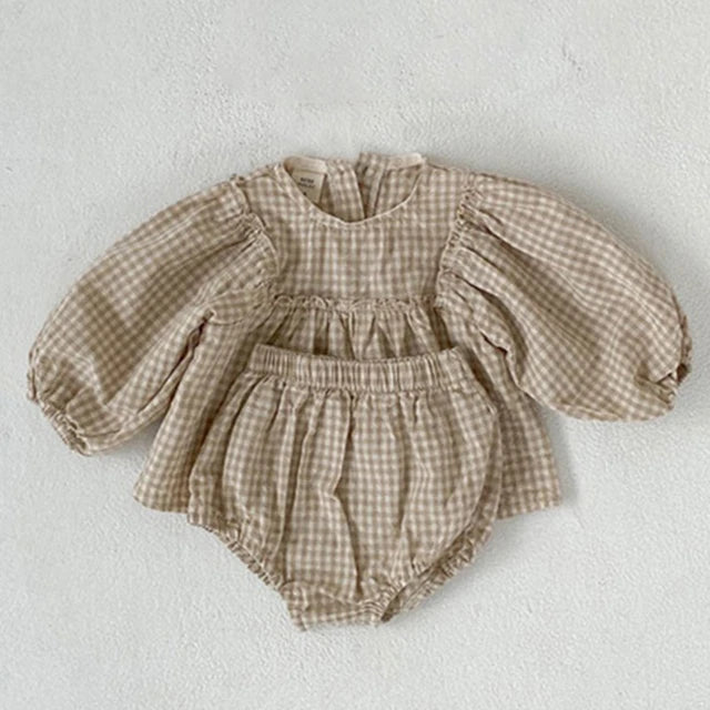 Gingham Puff Sleeve Bloomer Set